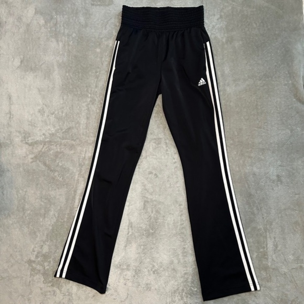 adidas Track Pants Tri Women Sz XS Black White 3 Stripes Zip Hem Athletic GJ9397